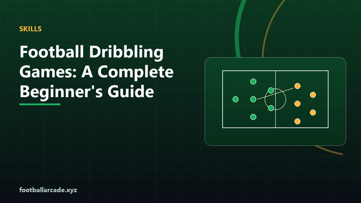Illustration of a football dribbling run between cones and defenders